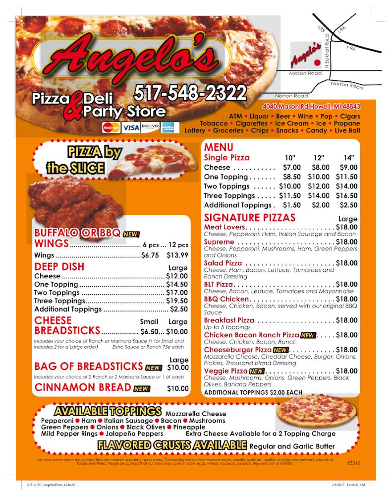 Angelo's Pizza Deli & Party 3 Toppings Deep Dish Pizza (Large)